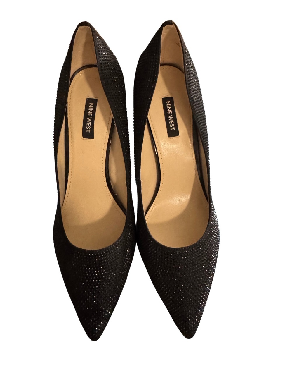 Nine West Women's Black Pointed Toe Rhinestone Heels
